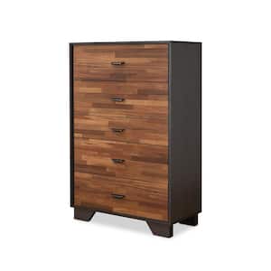Eloy 5-Drawer Walnut and Espresso Chest of Drawer (47 in. H X 32 in. W x 16 in. D)