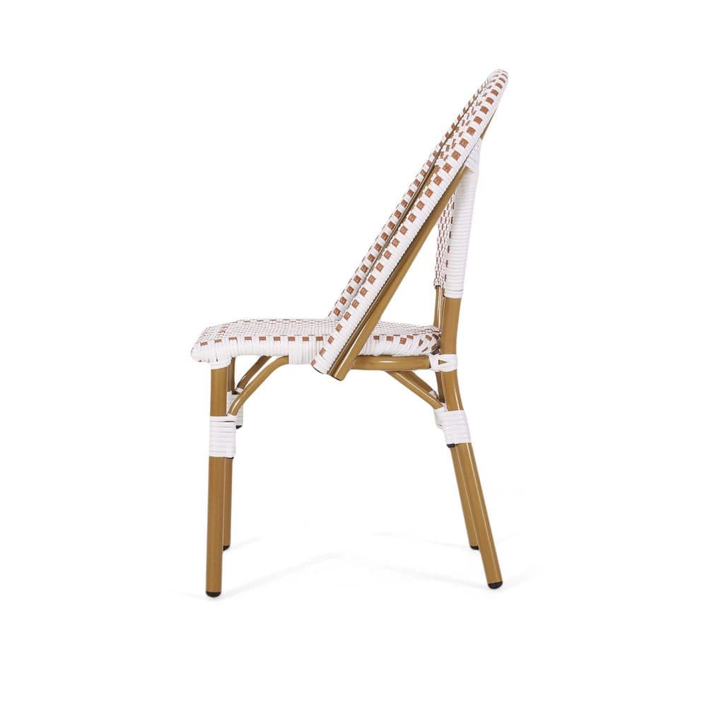 Rust Orange and White Bamboo Print Armless Outdoor Bistro Chairs, Set of 2