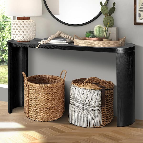 Noble House Casey 60 in. Black Oval MDF Console Table with Curved Legs