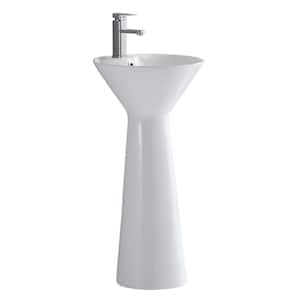 Pyramid 17.37 in. W x 17.37 in. L Modern White Ceramic Round Pedestal Sink and Basin Combo