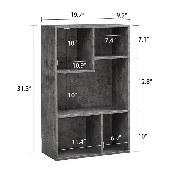 VECELO Bookshelf, 31.3 in. Tall Gray Wood Bookcase with 4-Open