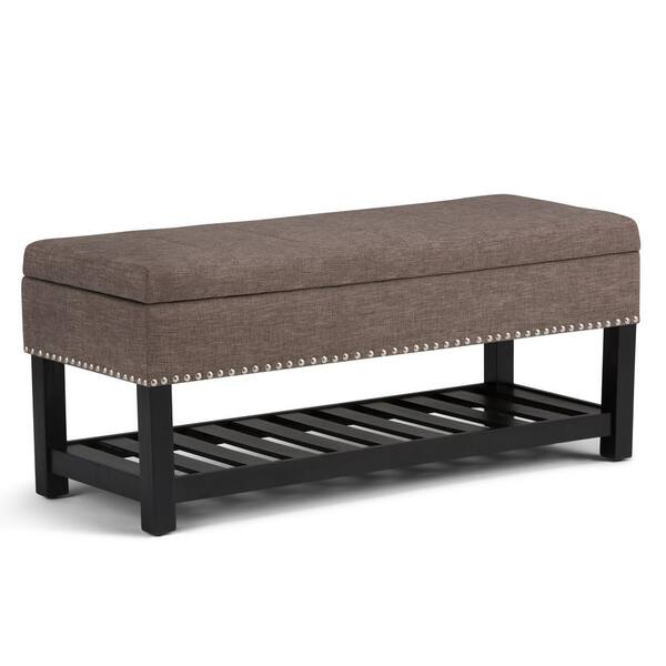 Simpli Home Radley 44 in. Transitional Ottoman Bench in Fawn Brown Linen Look Fabric
