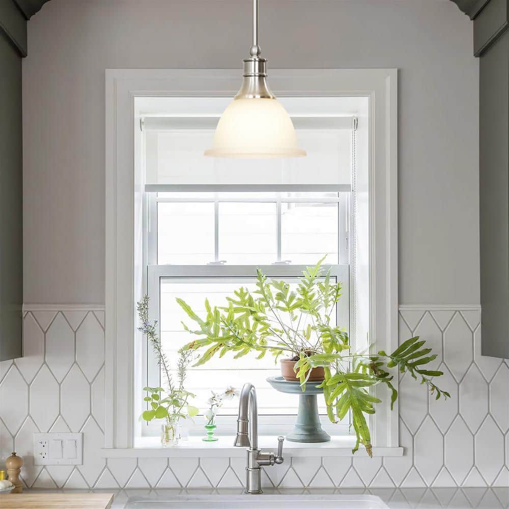 Ellie 8" Modern Mini Pendant Light with Frosted Glass & Brushed Nickel Finish