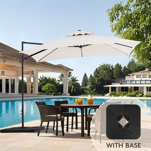 JEAREY 10 ft x 10 ft Square Outdoor Patio Cantilever Umbrella with Weighted Base in Off-White