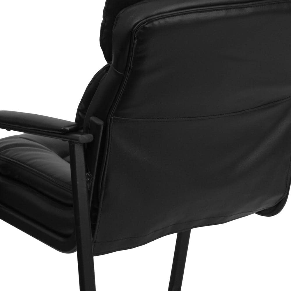 Contemporary Black LeatherSoft Swivel Chair with Metal Sled Base