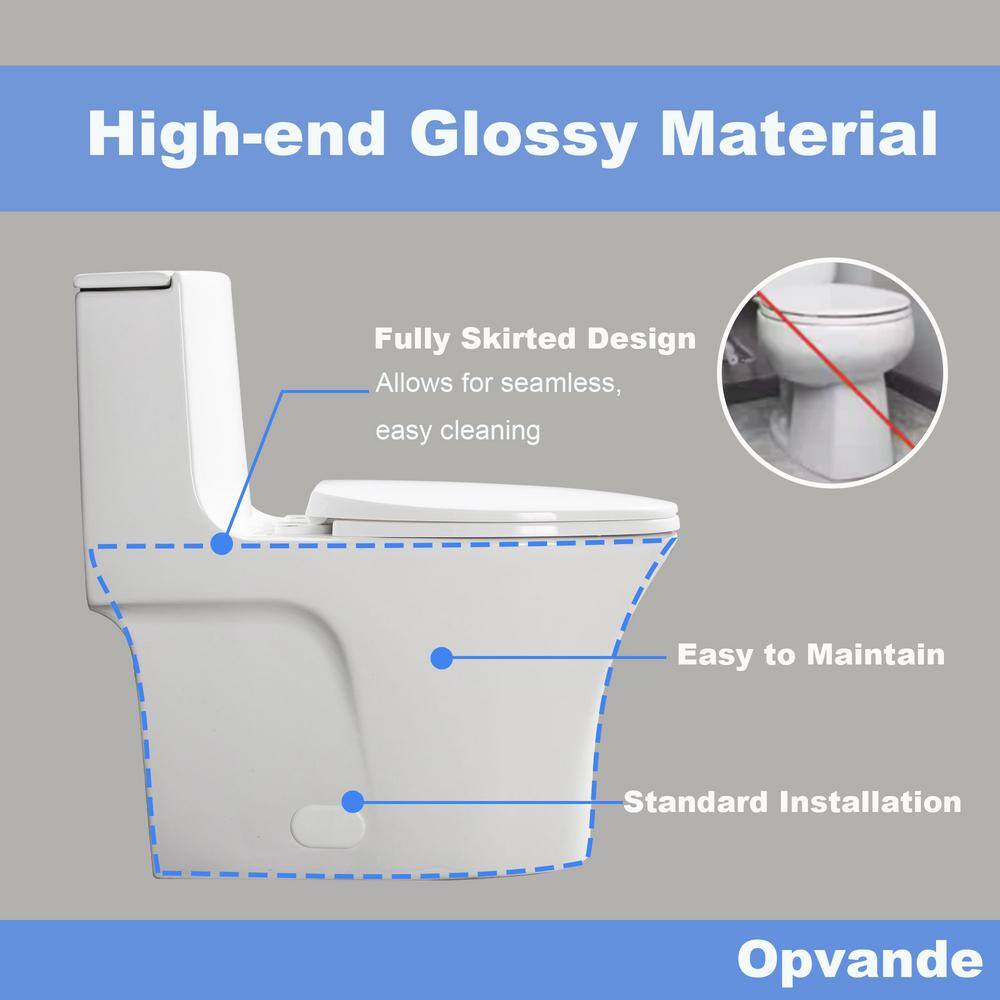 Glossy White Ceramic Dual Flush Elongated One-Piece Toilet