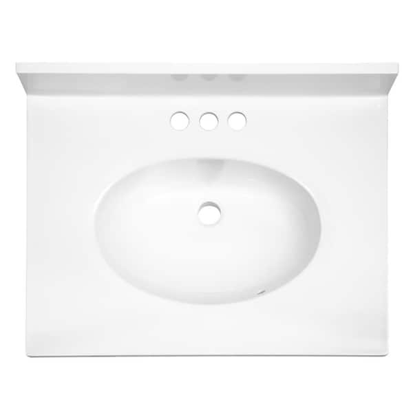 25 in. W x 19 in. D Cultured Marble Vanity Top in Solid White with Solid White Basin with 4 in. Faucet Centerset 25 in. W x 19 in. D Cultured Marble Vanity Top in Solid White with Solid White Basin with 4 in. Faucet Centerset