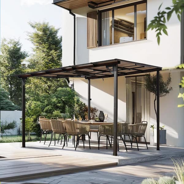 Unbranded 10 ft. x 12 ft. Metal Outdoor Patio Gazebo, Wall Mounted Gazebo Style Reclining Awning Gazebo with Roof, Gray