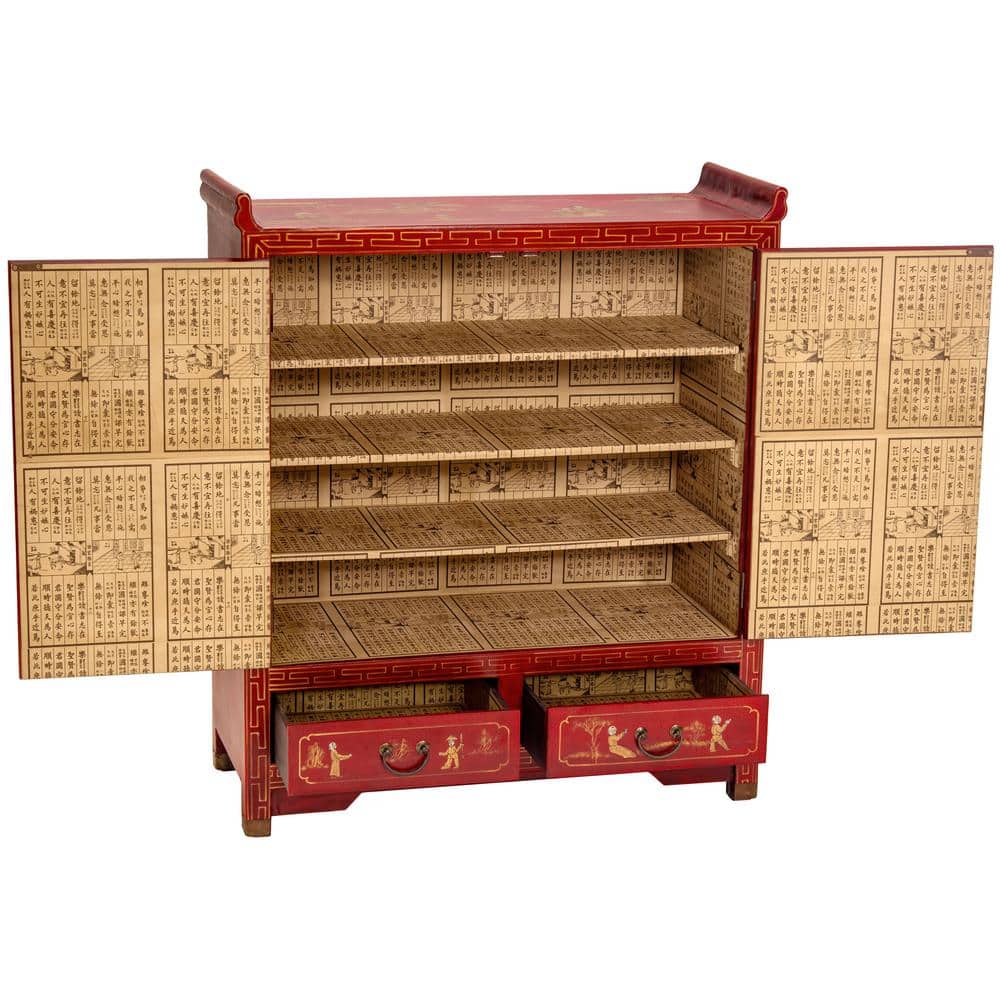 Handcrafted Red and Gold Lacquer Wood Altar Cabinet