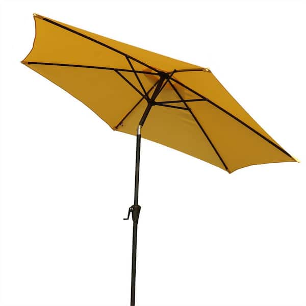 ANGELES HOME 9 ft. Aluminum Market Patio Umbrella in Yellow with Carry Bag, Crank Lift, Push Button Tilt