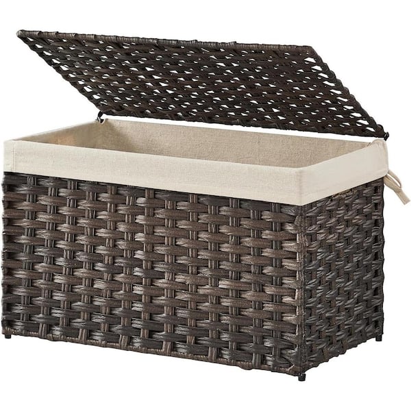 Unbranded Brown 22 in. x 13.5 in. Polypropylene Decorative Basket Set of 1 with Lid and Removable Liner