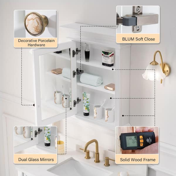 WELLFOR Solid Wood 24-in x 30-in Surface Mount Gray Mirrored Soft Close Medicine Cabinet