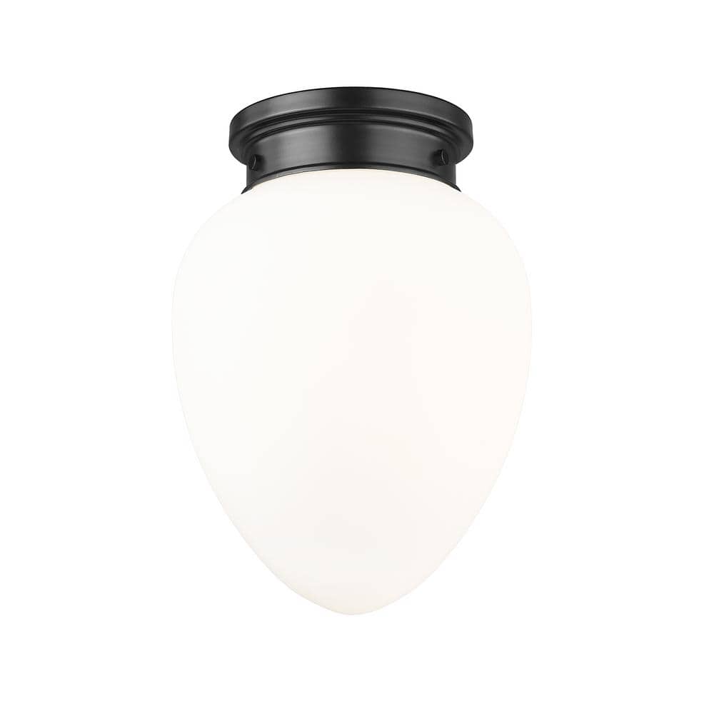 Gideon 10 in. Matte Black Flush Mount with Etched Opal Glass Shade 1with No