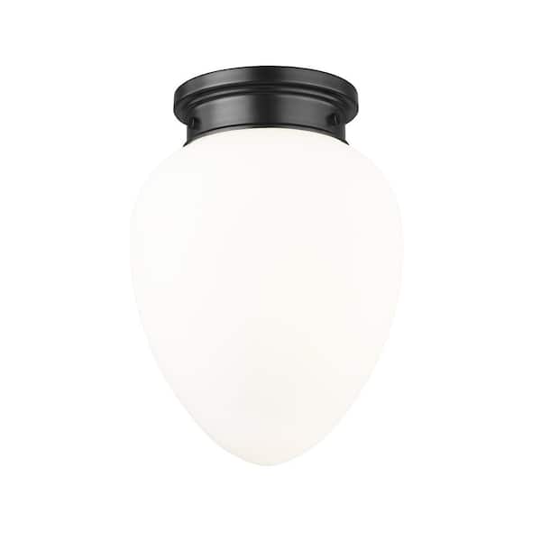 Unbranded Gideon 10 in. Matte Black Flush Mount with Etched Opal Glass Shade 1with No Bulb Included