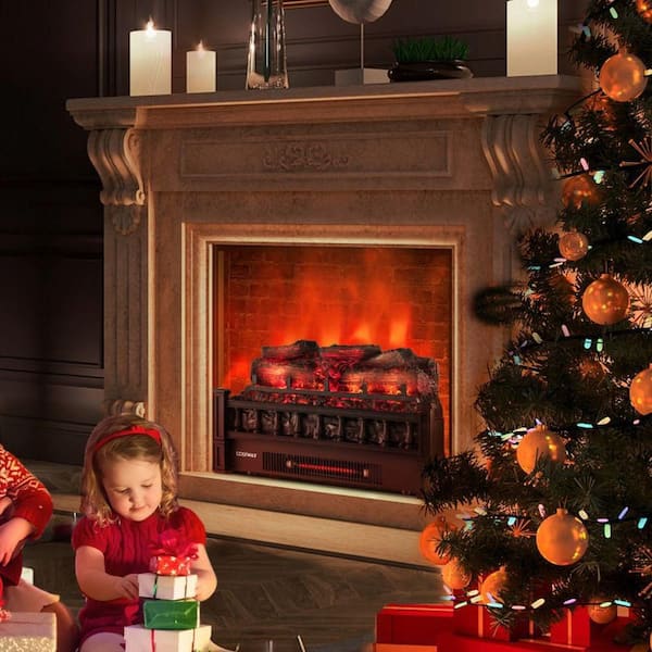 20 in. Freestanding Electric Fireplace in Black Heater Infrared Quartz 5120 BTU Space Heater for Rooms up to 1000 sq.ft.