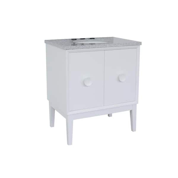 Bellaterra Home Stora 31 in. W x 22 in. D Bath Vanity in White with Granite Vanity Top in Gray with White Oval Basin