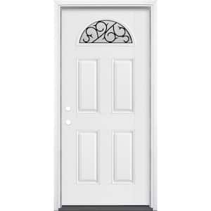 36 in. x 80 in. Crescent Ivy Fan Lite Right-Hand Inswing Primed Smooth Fiberglass Prehung Front Door with Brickmold