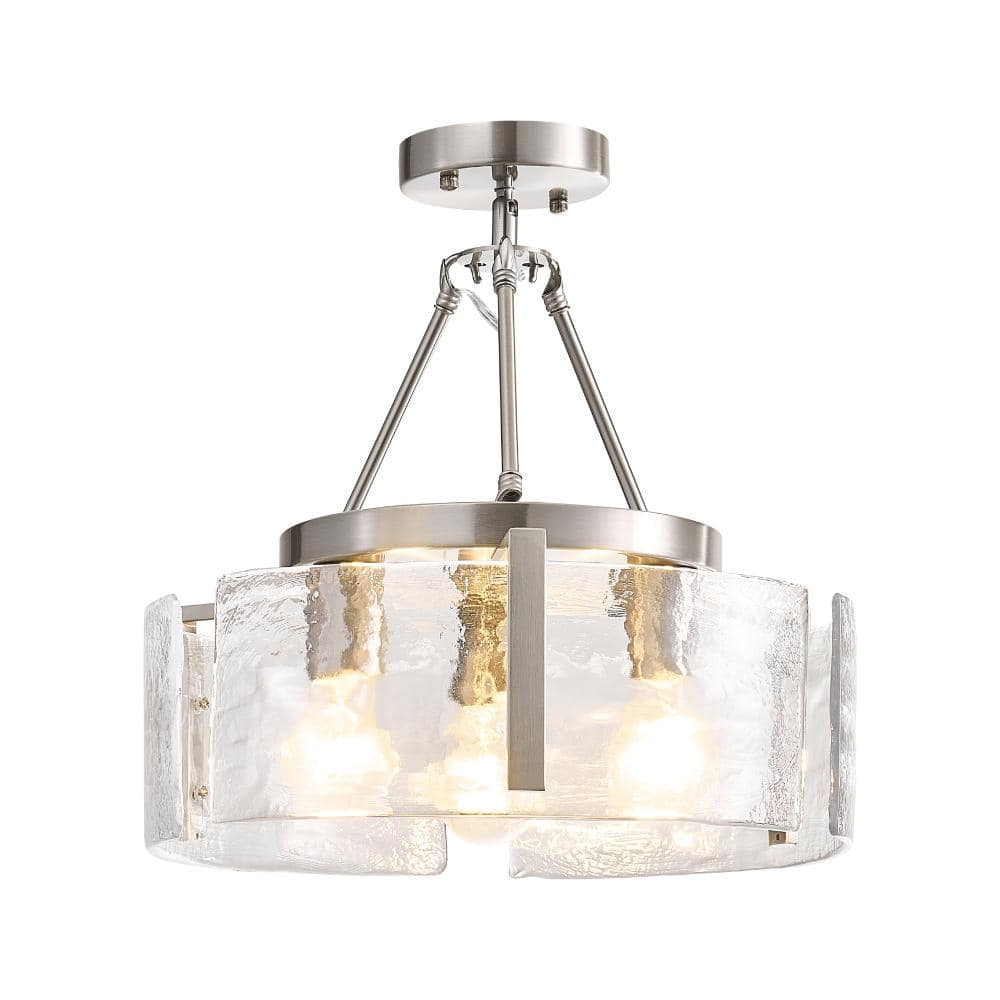 "Liz 16.5"" in diameter 3-Light Satin Nickel Water Textured Glass Panel Drum Semi Flush Mount" price history on PriceWatchPro