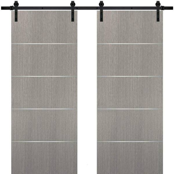 Sartodoors 0020 36 In. X 80 In. Flush Grey Oak Finished Wood Barn Door ...