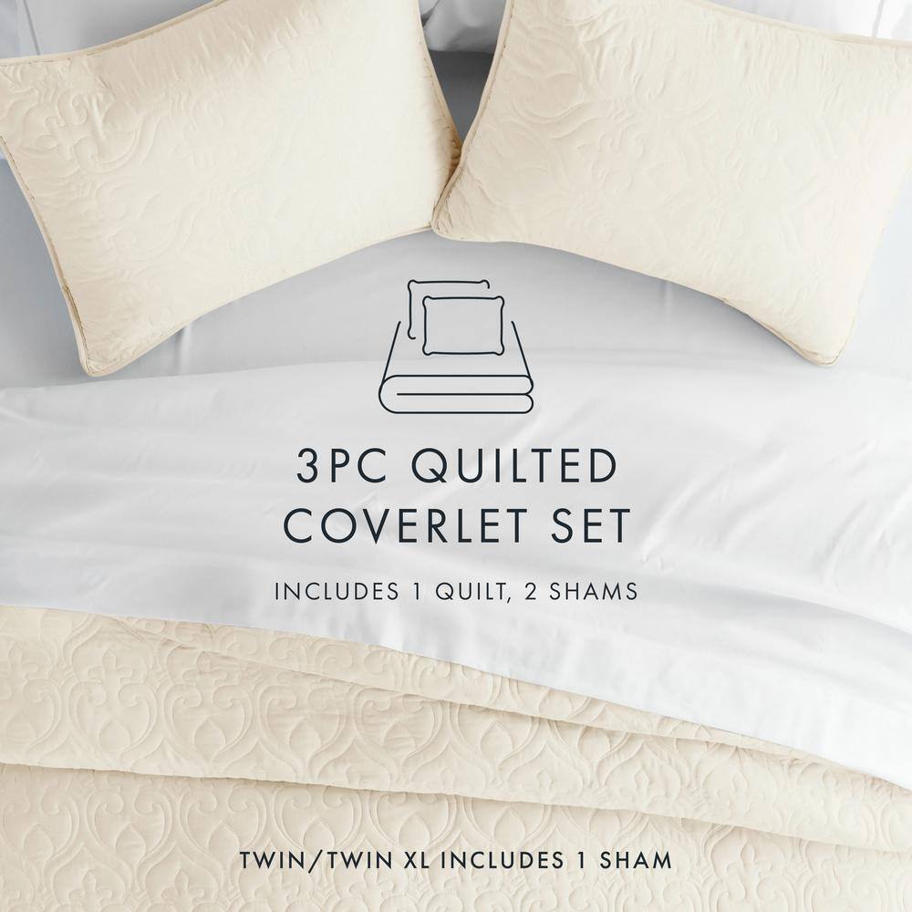 Ivory Full Microfiber Quilted Coverlet Set