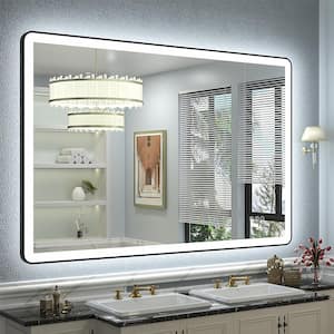 48 in. W x 36 in. H Rectangular Framed Front and Back LED Lighted Anti-Fog Wall Bathroom Vanity Mirror in Tempered Glass