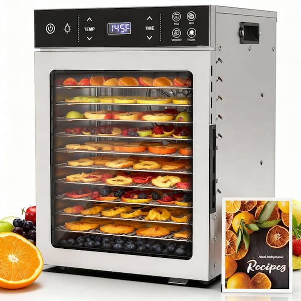 12 Trays Stainless Steel Food Dehydrator-Premium Electric Dehydrator with 4 Preset,Adjustable Timer&Temperature Control