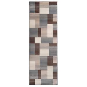 Clifton Brown 2 ft. 7 in. x 12 ft. Geometric Tile Polypropylene Area Rug