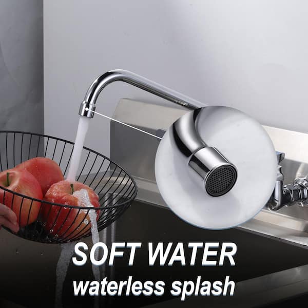 Commercial Double Handle Wall Mounted Standard Kitchen Faucet with 10 in . Swivel Spout in Polished Chrome
