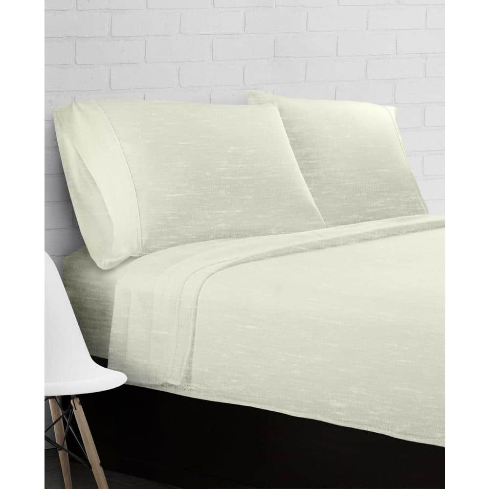 Ivory Heather Jersey Knit Cotton Blend Queen Sheet Set