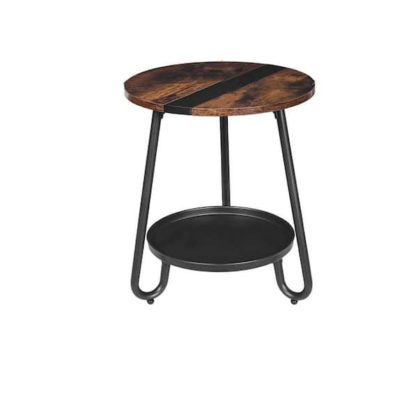 Rustic Brown Round Metal Outdoor Coffee Table with Storage