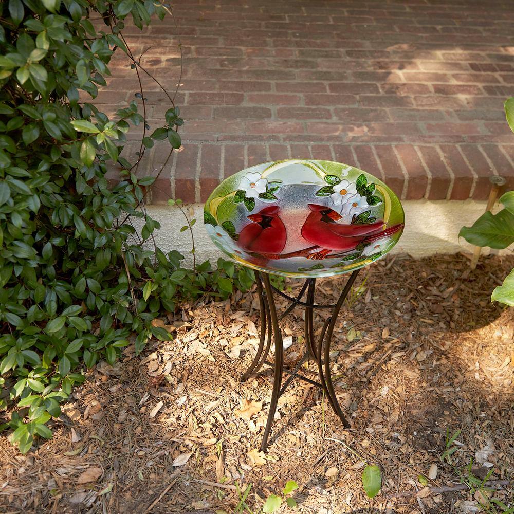 18" Multicolor Glass Bird Bath with Stand