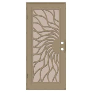 Sunfire 32 in. x 80 in. Right Hand/Outswing Desert Sand Aluminum Security Door with Desert Sand Perforated Metal Screen