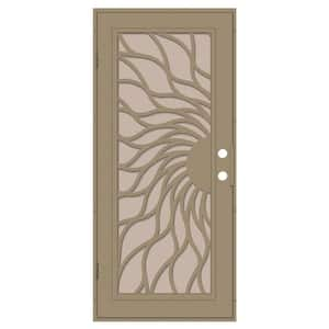 Sunfire 36 in. x 80 in. Right-Hand/Outswing Desert Sand Aluminum Security Door with Desert Sand Perforated Metal Screen