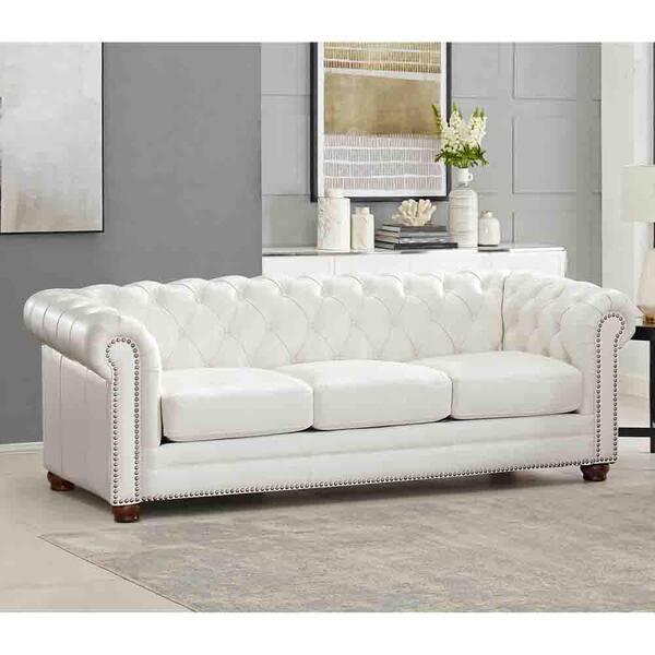 Hydeline Aliso 91 in. Rolled Arm 3-Seater Removable Cushions Sofa in White