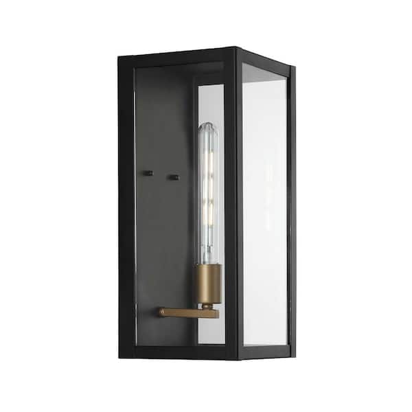 Berlin 7 in. 1-Light Black LED Outdoor Wall Sconce Iron/Glass Modern Industrial