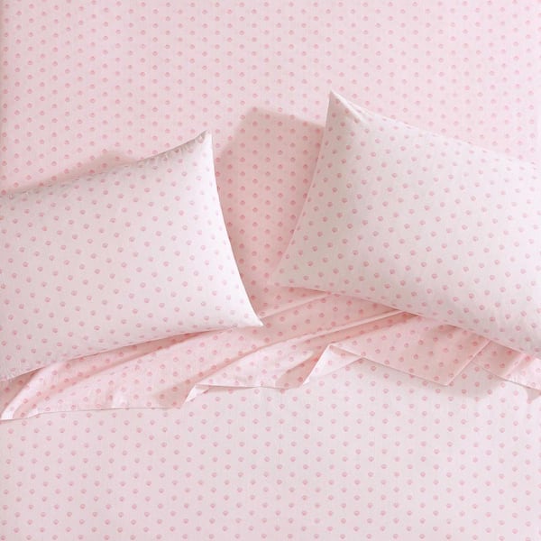 Laura Ashley Scallop Dollop Pink 4-Piece Percale Cotton King Sheet