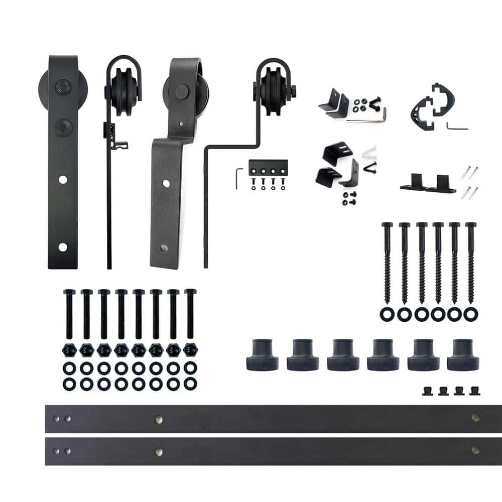 Rustic Black Double Bypass Sliding Barn Door Hardware Kit