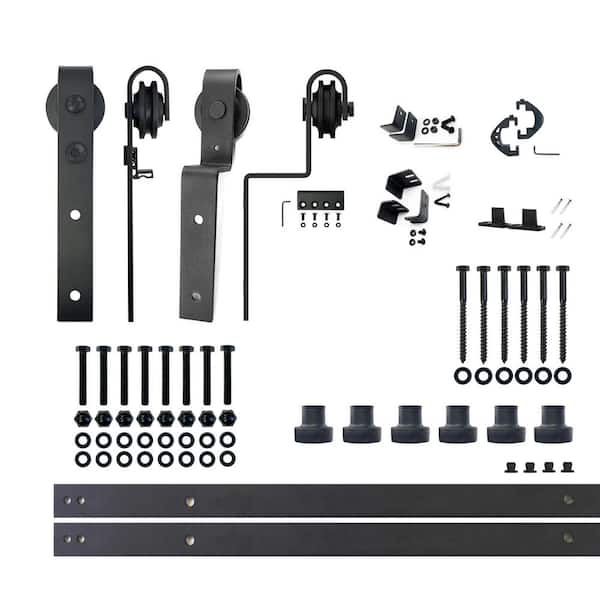 HOMACER 9 ft./108 in. Black Rustic Single Track Bypass Sliding Barn Door Track and Hardware Kit for Double Doors