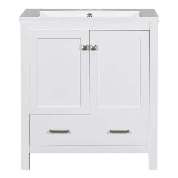 Zeus & Ruta 24 W x 18 D x 34 H Single Bath Vanity in White with White  Ceramic Top for Small Space Semi-open Storage S-AINKBATR - The Home Depot