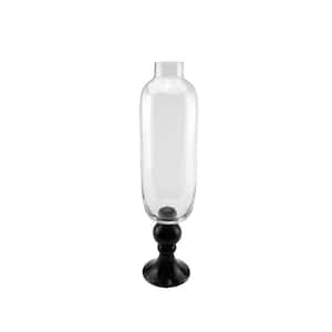 23.5 in. Transparent and Jet Black Glass Pedestal Style Flower Vase