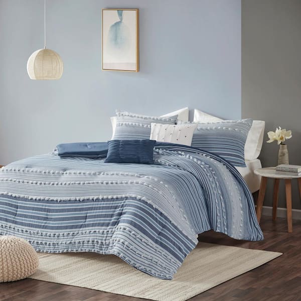 Intelligent Design Charlie 5-Piece Navy Stripes and Plaids Cotton Jacquard King/California King Comforter Set