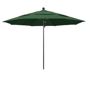 11 ft. Bronze Aluminum Commercial Market Patio Umbrella with Fiberglass Ribs and Pulley Lift in Hunter Green Olefin