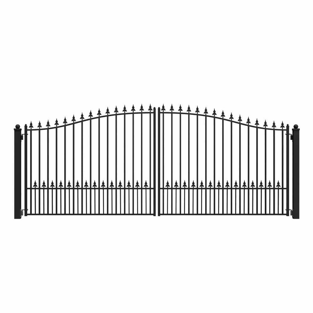 Munich Style 16 ft. x 6 ft. Black Steel Dual Driveway Fence Gate