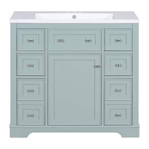 36 in. W x 18 in. D x 34.5 in. H Freestanding Bath Vanity in Green with White Ceramic Top