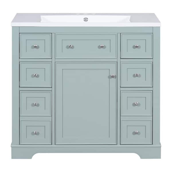 WELLFOR 36 in. W x 18 in. D x 34.5 in. H Freestanding Bath Vanity in Green with White Ceramic Top