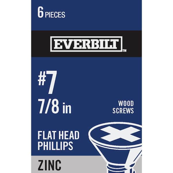 Everbilt #7 x 7/8 in. Zinc Plated Phillips Flat Head Wood Screw (6-Pack)