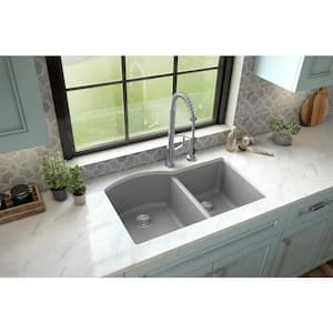 Undermount Quartz Composite 32 in. 60/40 Double Bowl Kitchen Sink in Grey