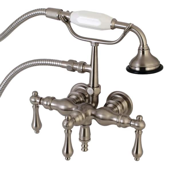 Kingston Brass Vintage 3-3/8 in. Center 3-Handle Claw Foot Tub Faucet with Handshower in Brushed Nickel
