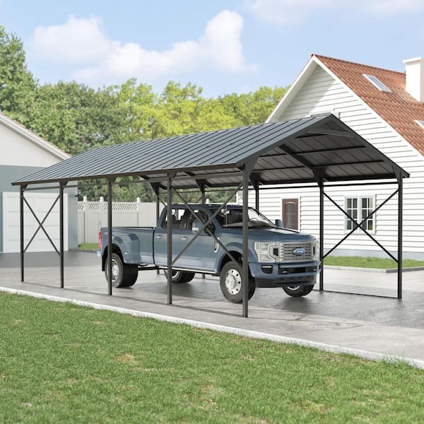 22 ft. W x 12 ft. D x 9 ft. H Gray Hardtop Metal Carport with Enhanced Base Heavy Duty