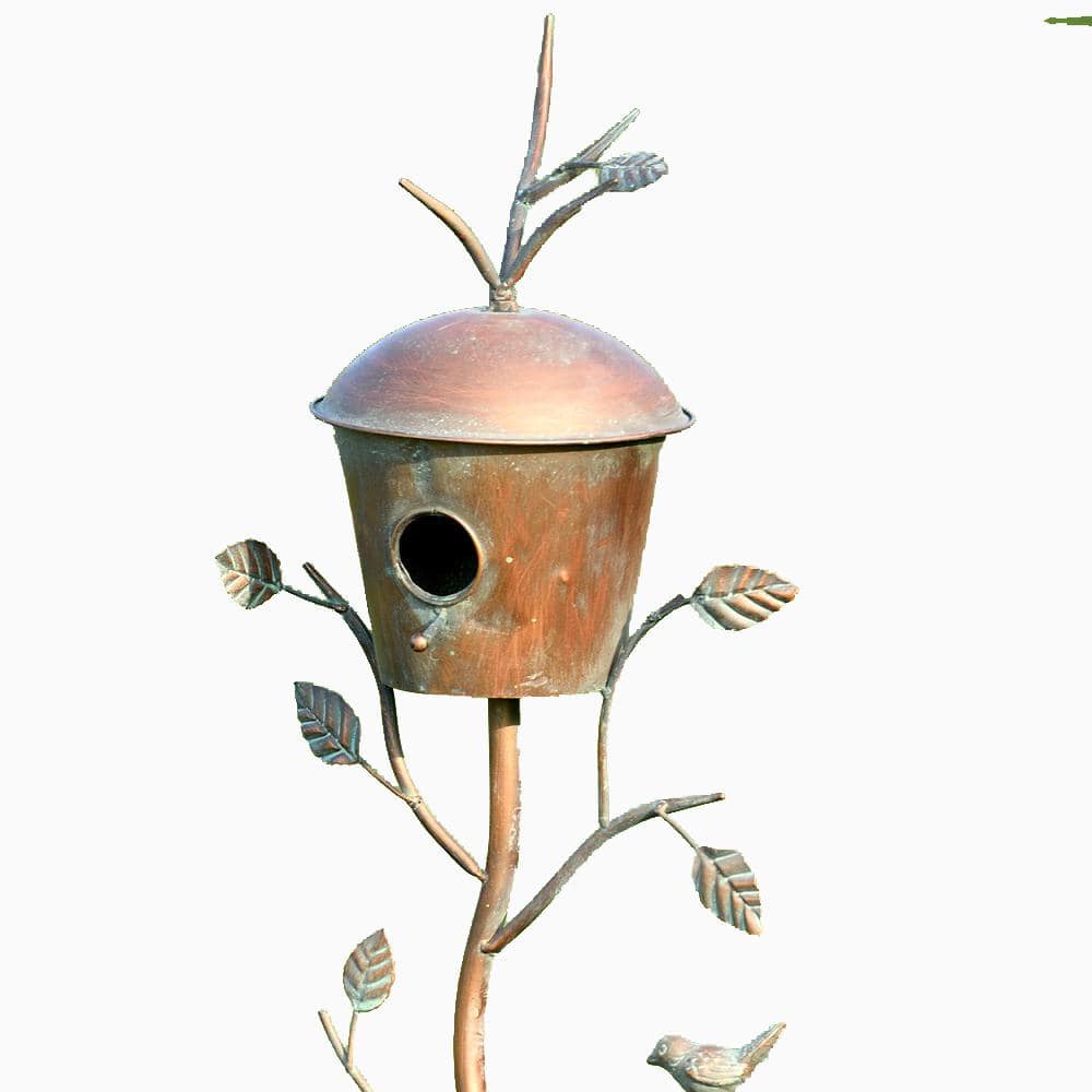 Zaer Ltd. International Antique Copper Iron Birdhouse Stake with Dome